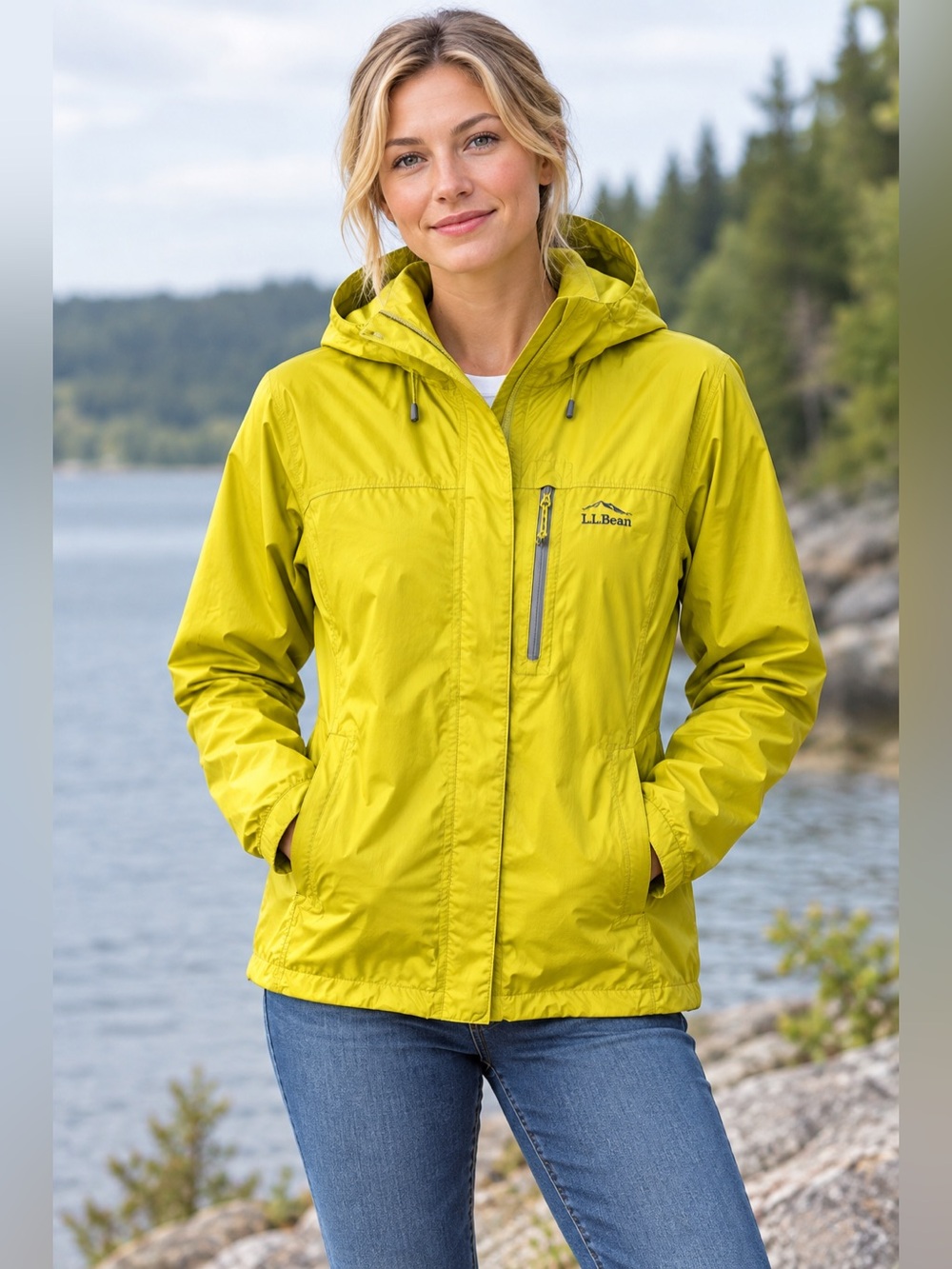 L.L. Bean Yellow Trail Model Hooded Rain Jacket